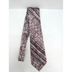 Antonio Fellini Men Silk Burgundy Red Silver Paisley Necktie Standard 60 Inch
